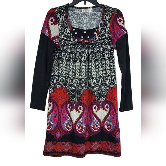 Anthropologie Funky People Boho Rhinestone Felt Sweater Dress Long Sleeve Medium - Picture 11 of 11